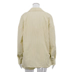 Yellow striped lounge shirt jacket with button front and collar, back view