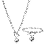 Silver-tone chain necklace set with heart pendants and toggle bar clasp