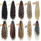 Set of synthetic water-wave ponytail extensions in multiple colors with clip bases