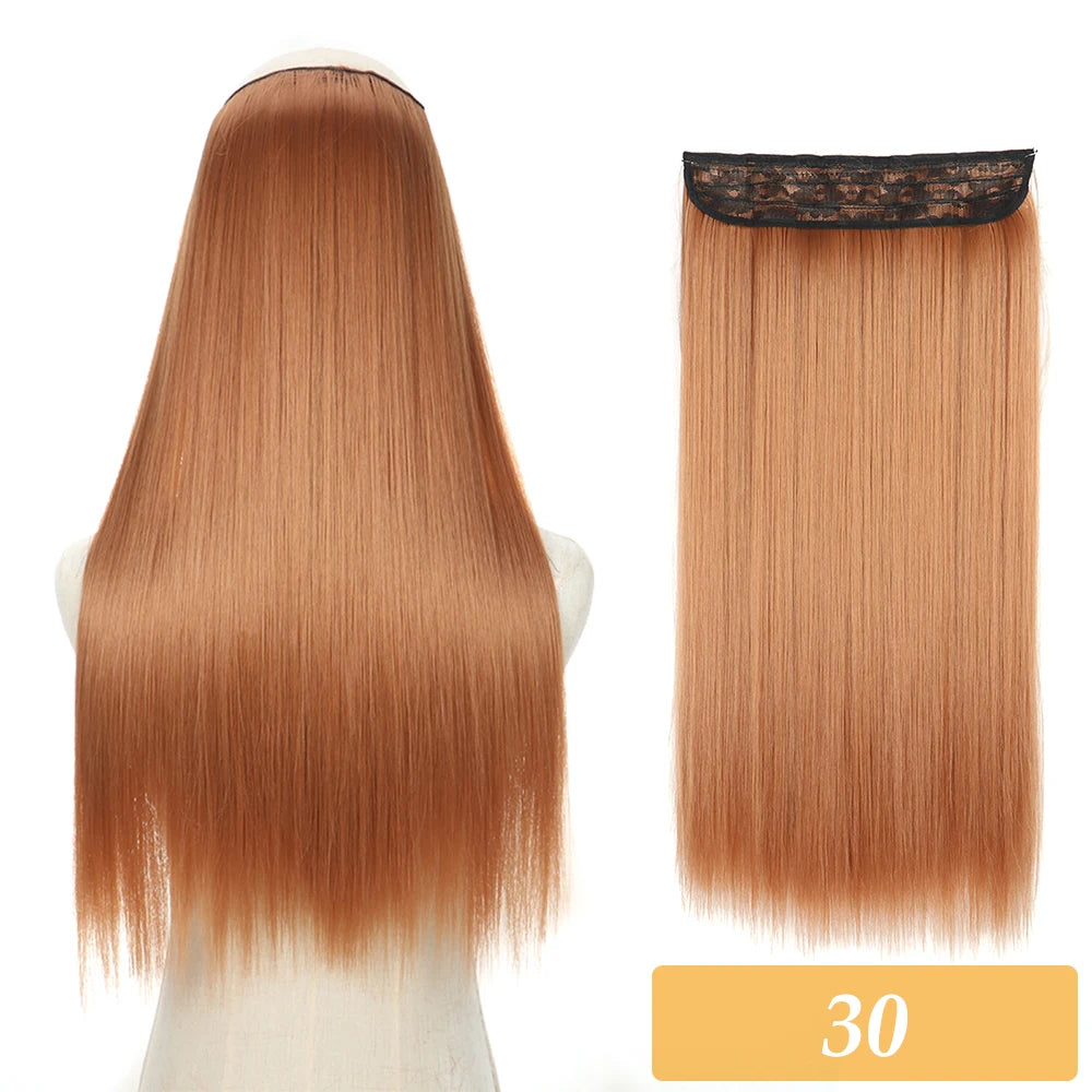 Synthetic auburn brown straight hair extension weft with lace top