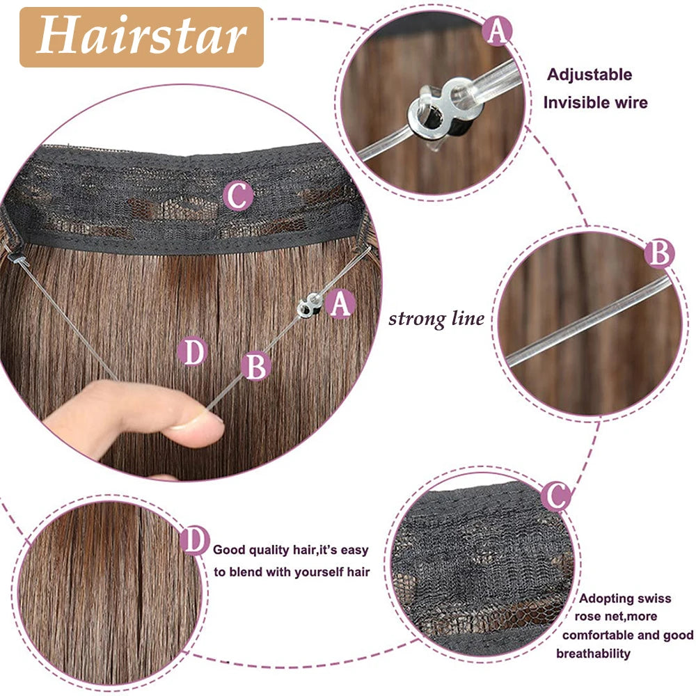 No-clip synthetic hair extension weft with adjustable invisible wire details