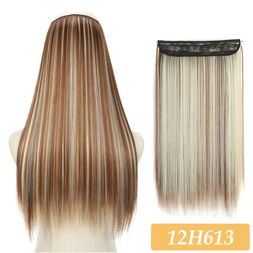 No-clip hair extensions, straight light brown and blonde weft with lace top