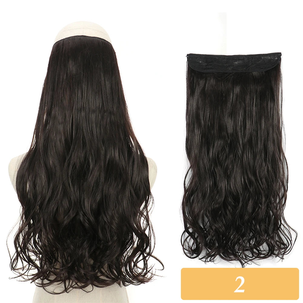 Synthetic hair extension set, black long wavy hair with lace weft and matching cap