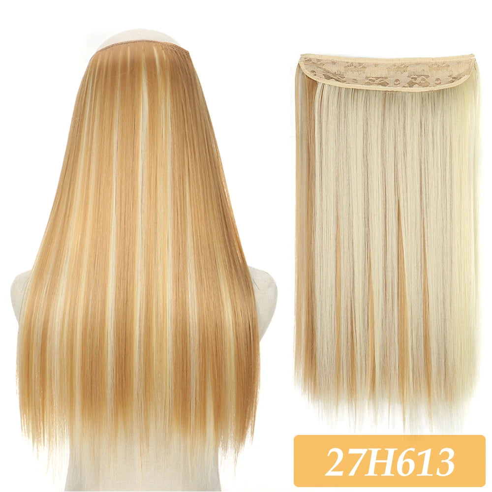 No-clip hair extensions, straight golden blonde weft with lace top