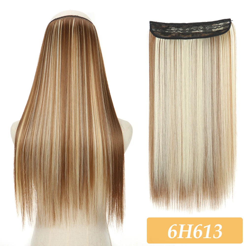 Synthetic hair extension set, light brown with blonde highlights straight hair and lace weft