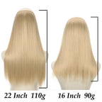 No-clip synthetic hair extension pair, long platinum blond straight hair