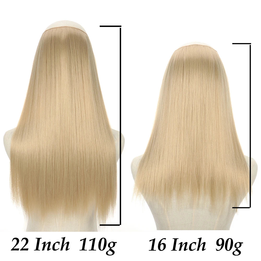 No-clip synthetic hair extension pair, long platinum blond straight hair