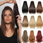 No-clip synthetic hair extension set with dark brown straight strands