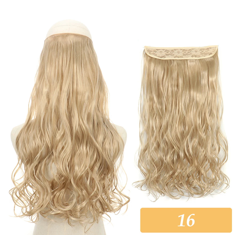 Synthetic hair extension set, light blonde long wavy hair with lace weft and cap