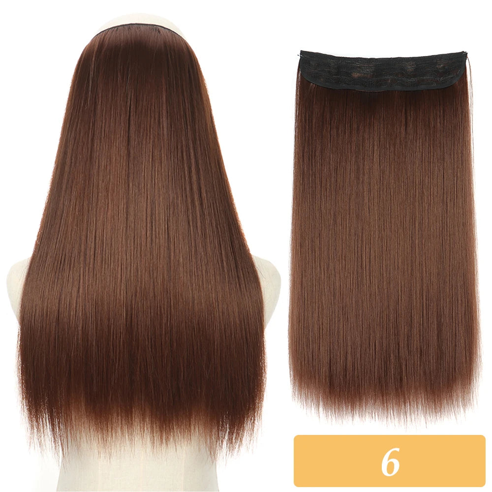 Synthetic no-clip colour mix hair extension, long straight dark brown bundle