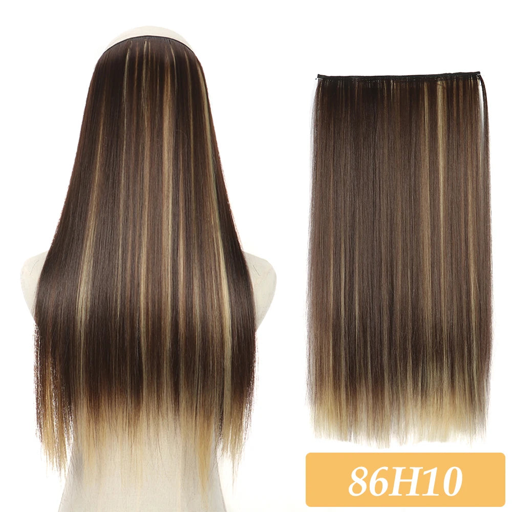 No-Clip Color Mix hair extensions, long straight dark brown synthetic weft