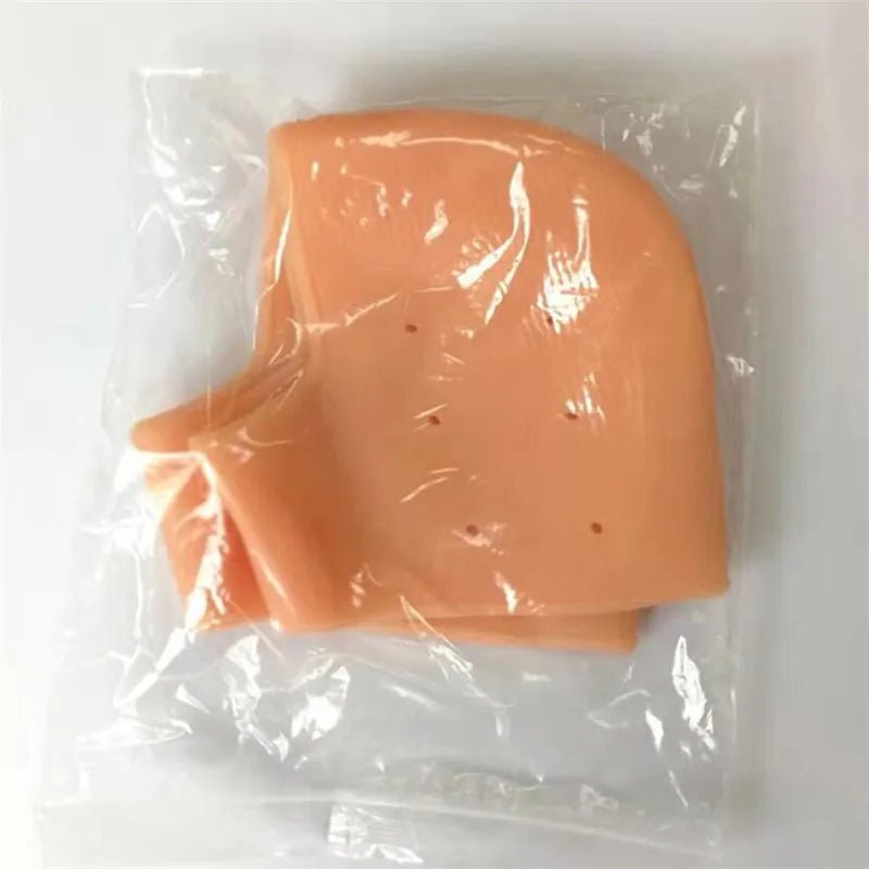 Moisturising gel heel sock pad in orange, with small vent holes
