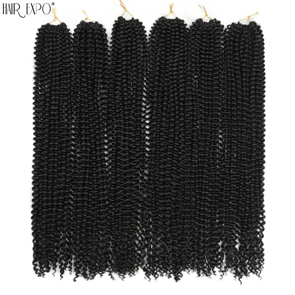 Synthetic crochet hair extension bundles, long dark twists with small gold top ties