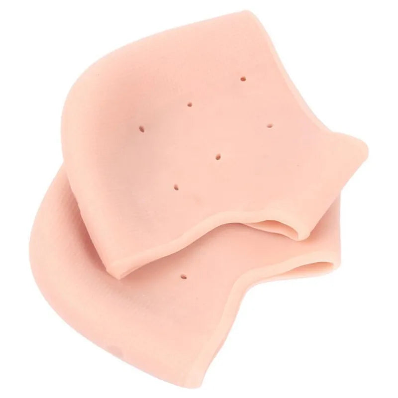 Moisturising gel heel socks in light pink, with small vent holes on the heel pad