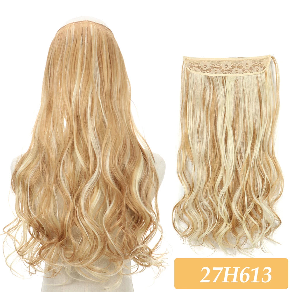 Synthetic blonde wavy hair extension weft with lace top, straight parting
