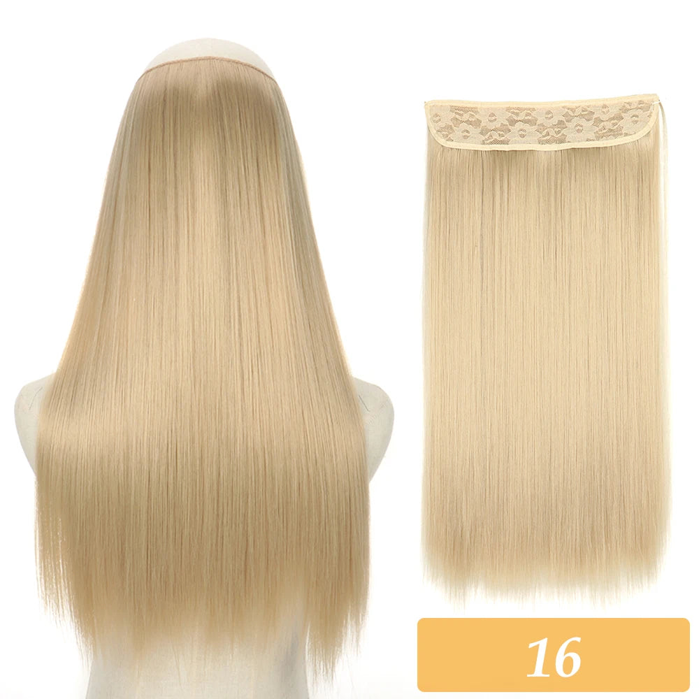 Synthetic hair extension set, pale blonde straight hair with lace weft and matching cap