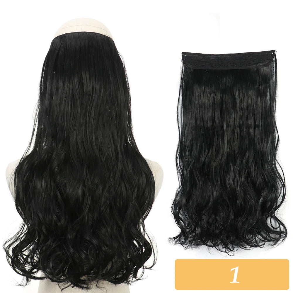 Synthetic no-clip colour mix hair extension, long wavy black curls with lace top