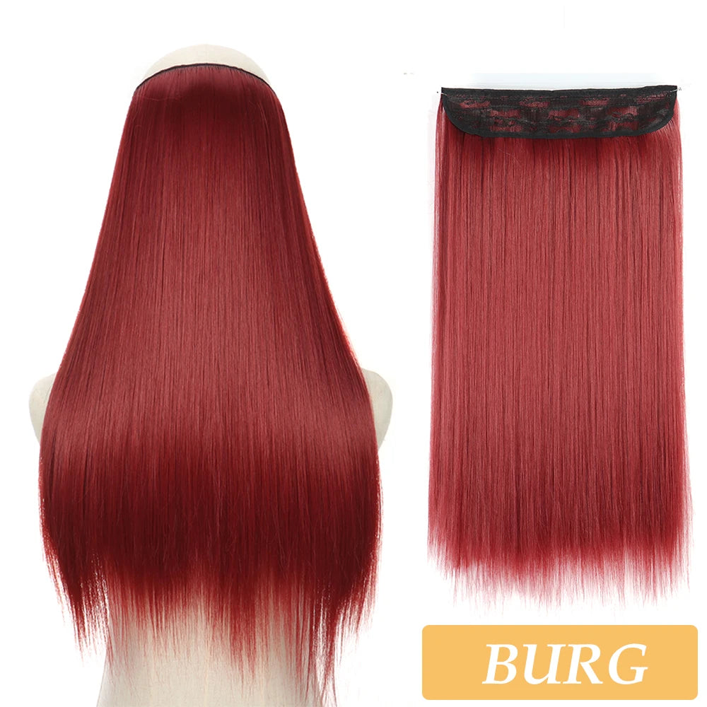 Synthetic hair extension set, burgundy straight hair with black weft and matching cap