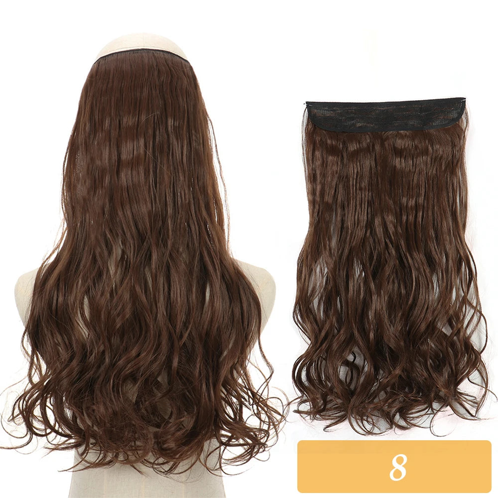 Synthetic no-clip colour mix hair extension, long wavy dark brown curls with lace top