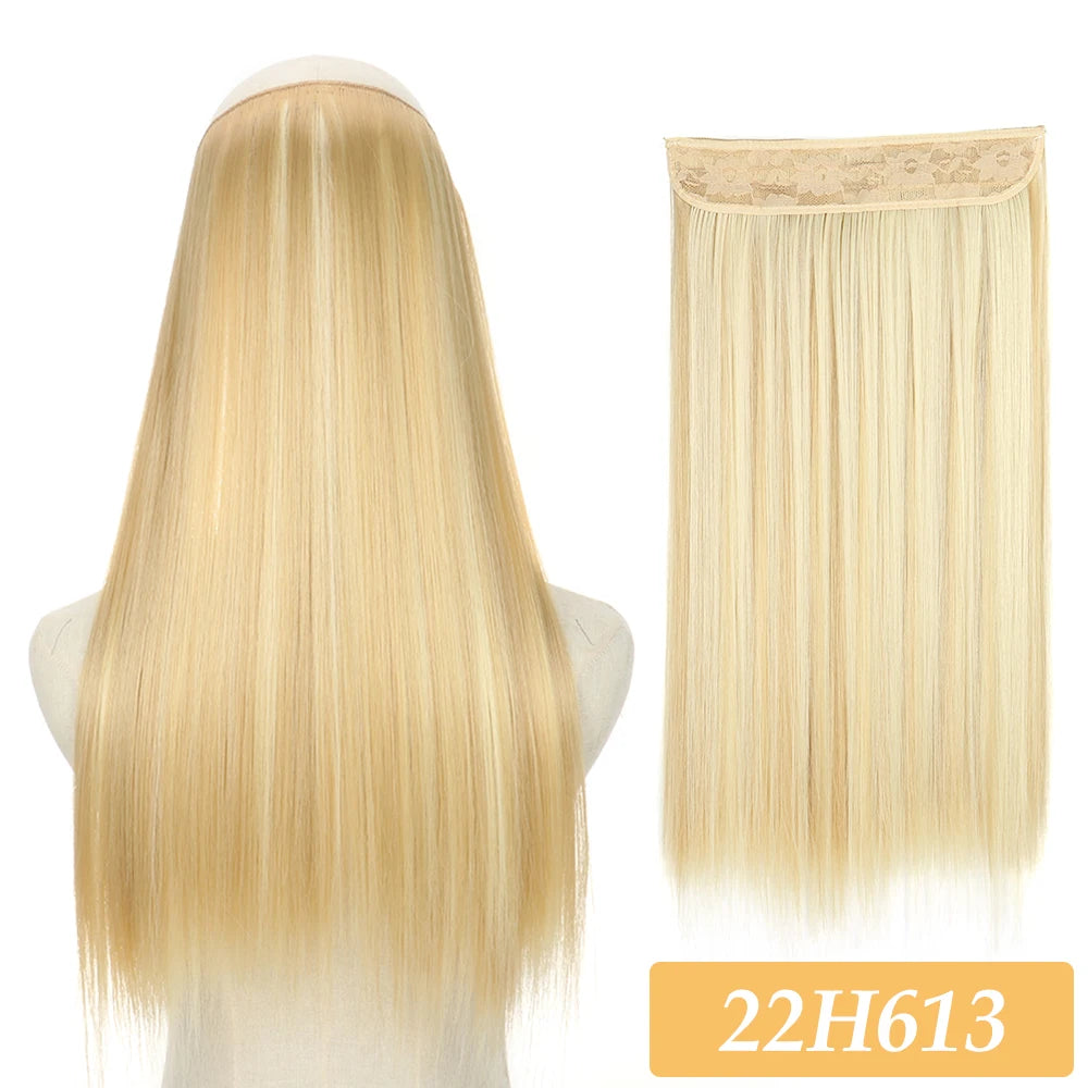 No-Clip Color Mix hair extensions, long straight blonde synthetic hairpiece