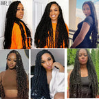 Long synthetic crochet twists with dark base and warm ombre ends on models