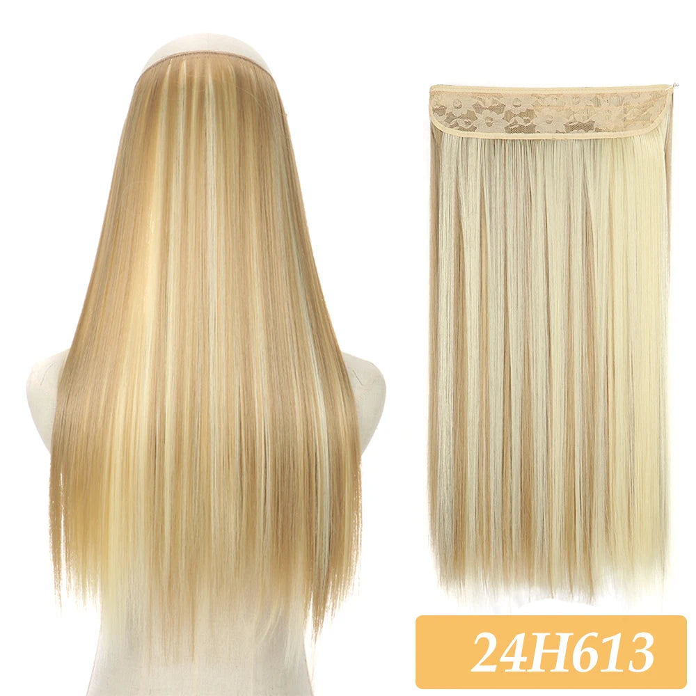 Synthetic light blonde straight hair extension weft with lace top