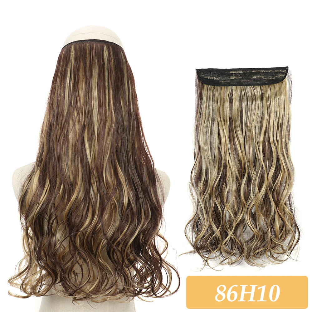 Synthetic no-clip colour mix hair extension, long wavy brown and blonde mix curls bundle