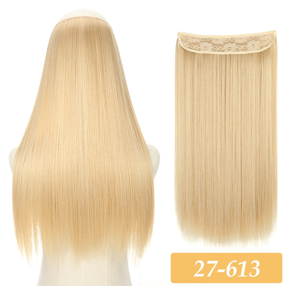 Synthetic hair extensions, light blonde straight hair with no-clip weft, tag 27-613
