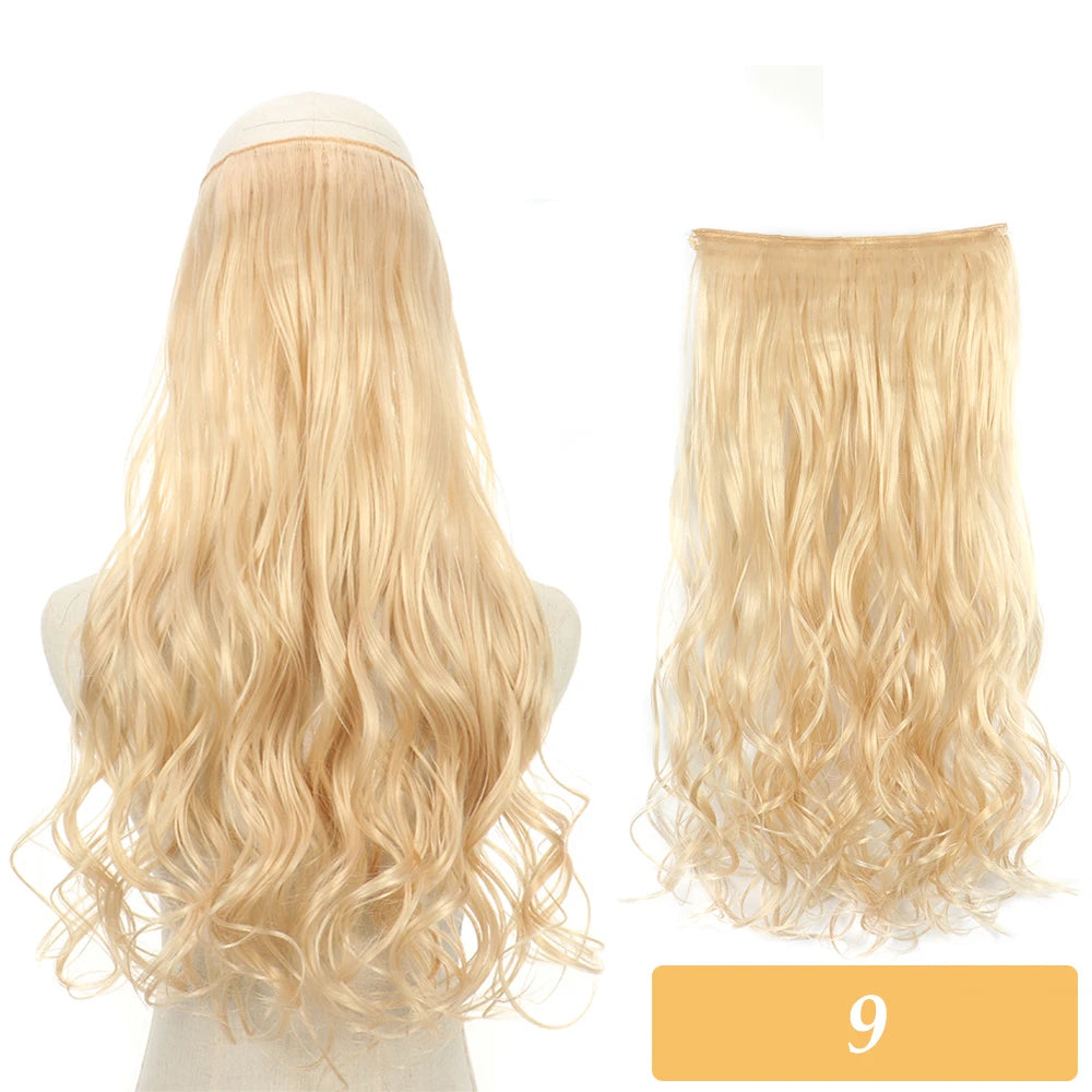No-Clip Color Mix hair extensions, long curly blonde synthetic weft