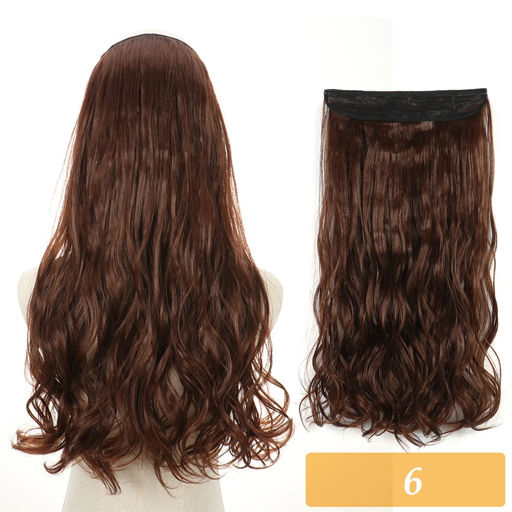 Synthetic hair extension set, dark brown wavy hair with lace weft and matching cap