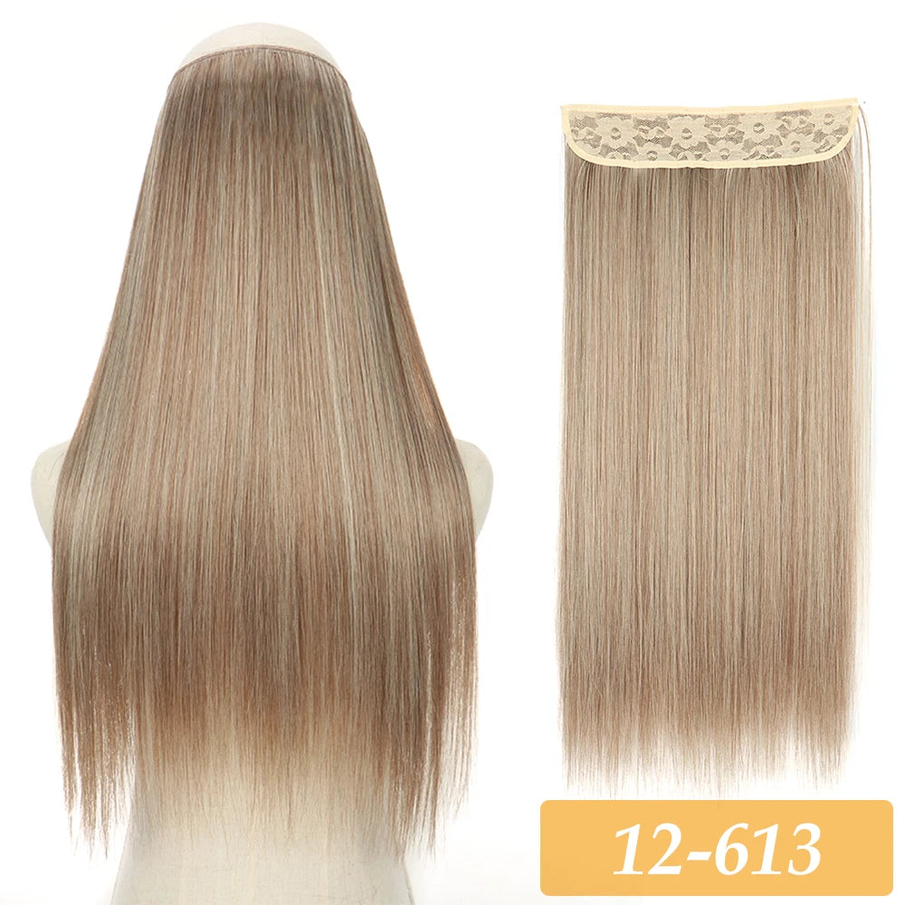 No-Clip Color Mix hair extensions, long straight taupe brown synthetic weft