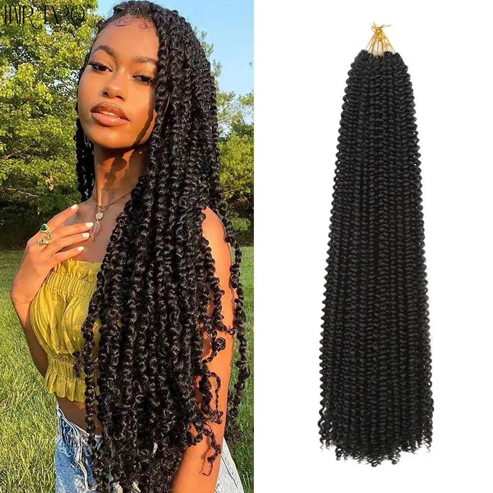 Synthetic crochet hair extension bundle, long tight twists in dark black
