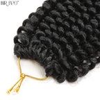 Crochet hair extension bundle with tight water-wave curls in dark black.
