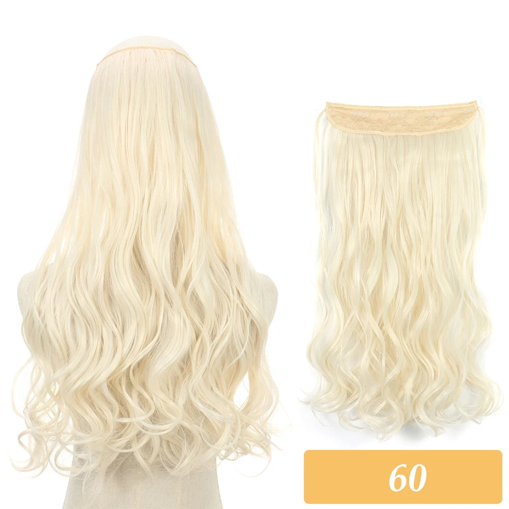 Synthetic hair extension set, platinum blonde long wavy hair with lace weft and cap