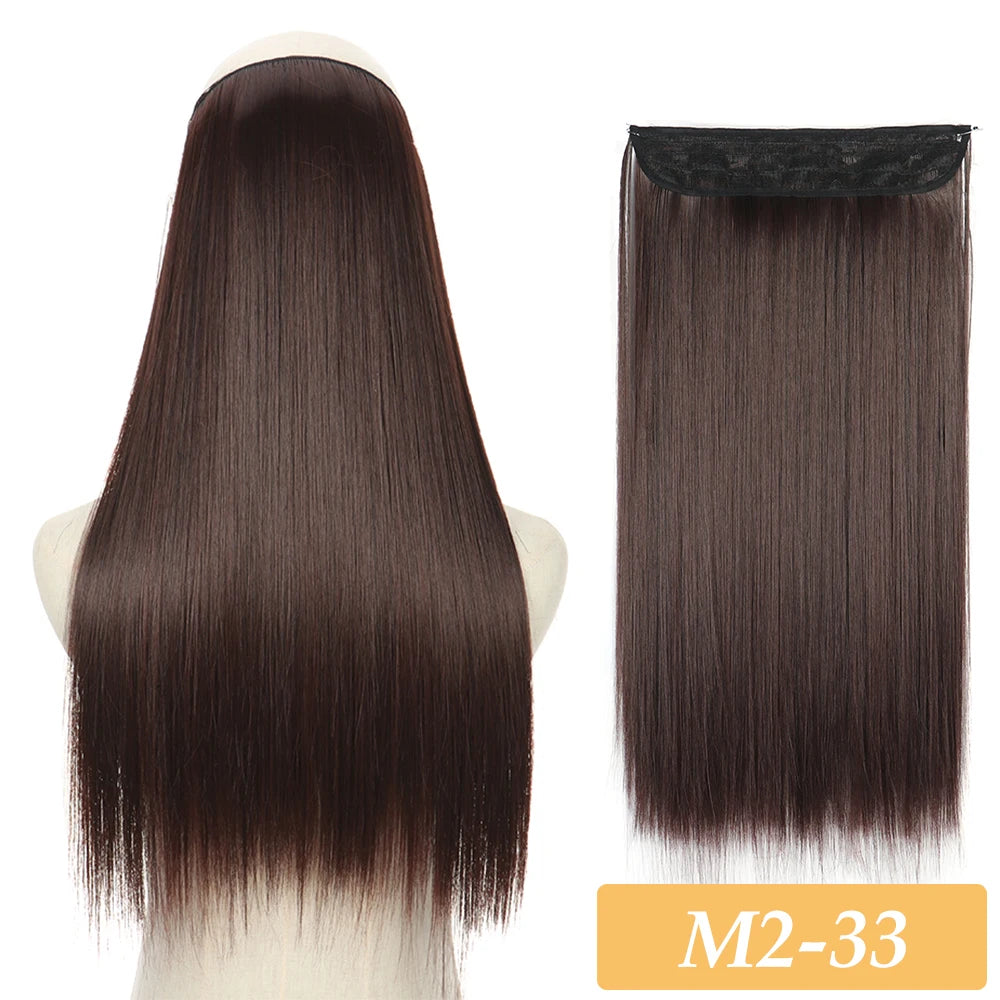 No-Clip Color Mix hair extensions, long straight dark brown synthetic weft