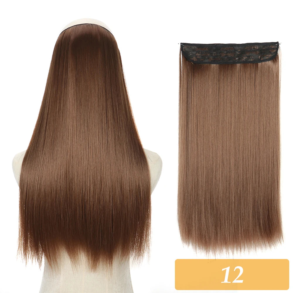 No-clip hair extensions, straight medium brown weft with lace top