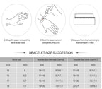 Bracelet size suggestion chart with wrist size and bracelet size measurements