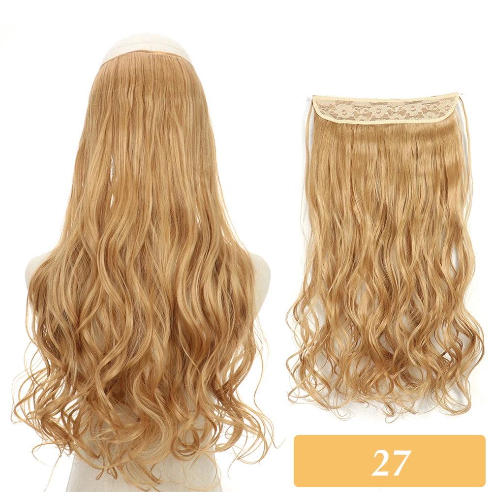 Synthetic no-clip colour mix hair extension, long wavy golden blonde curls with lace top
