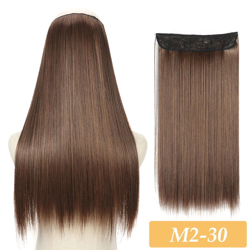 No-Clip Color Mix hair extensions, long straight chocolate brown synthetic weft