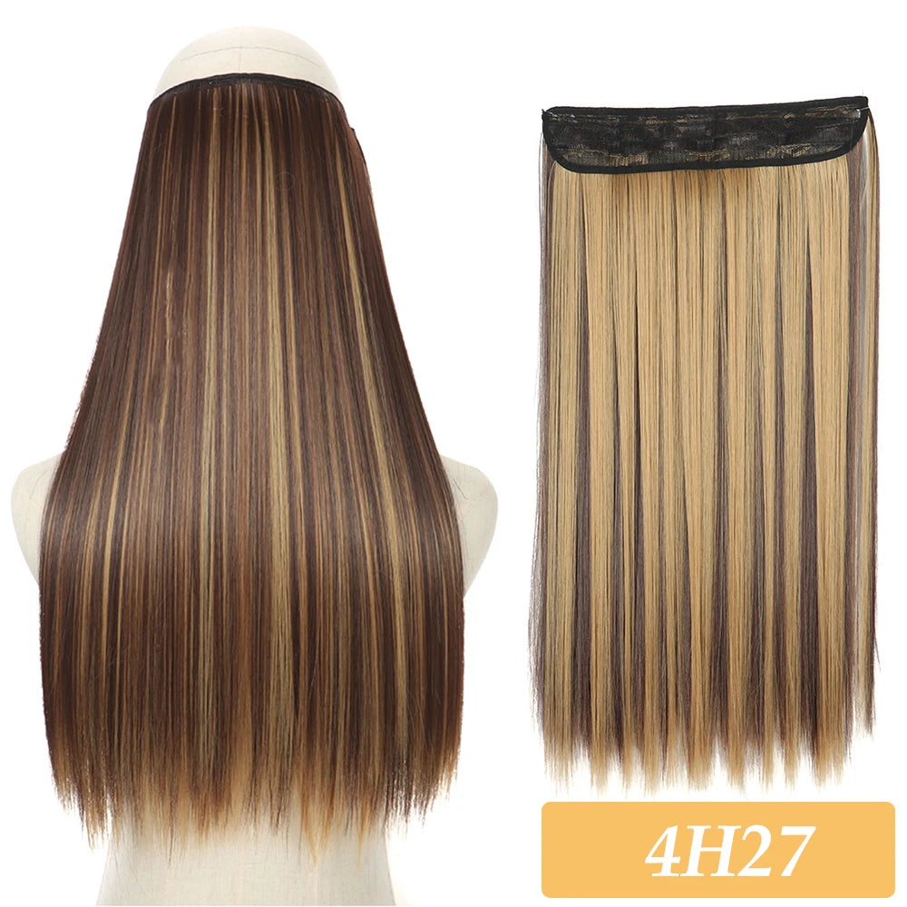 Synthetic no-clip colour mix hair extension, long straight ombre brown to blonde bundle