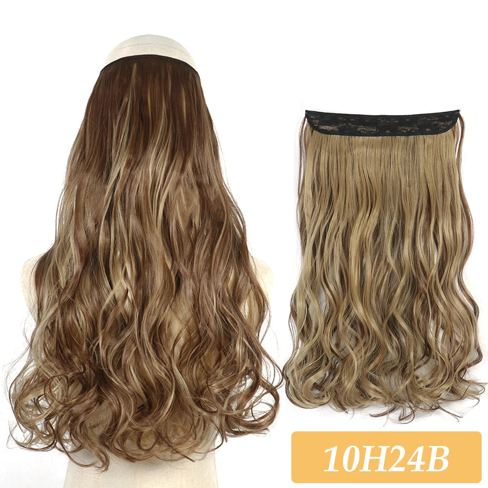 Synthetic no-clip colour mix hair extension, long wavy ombre brown to blonde bundle