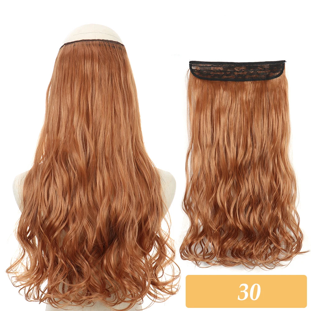 Synthetic hair extension set, auburn long wavy hair with lace weft and matching cap