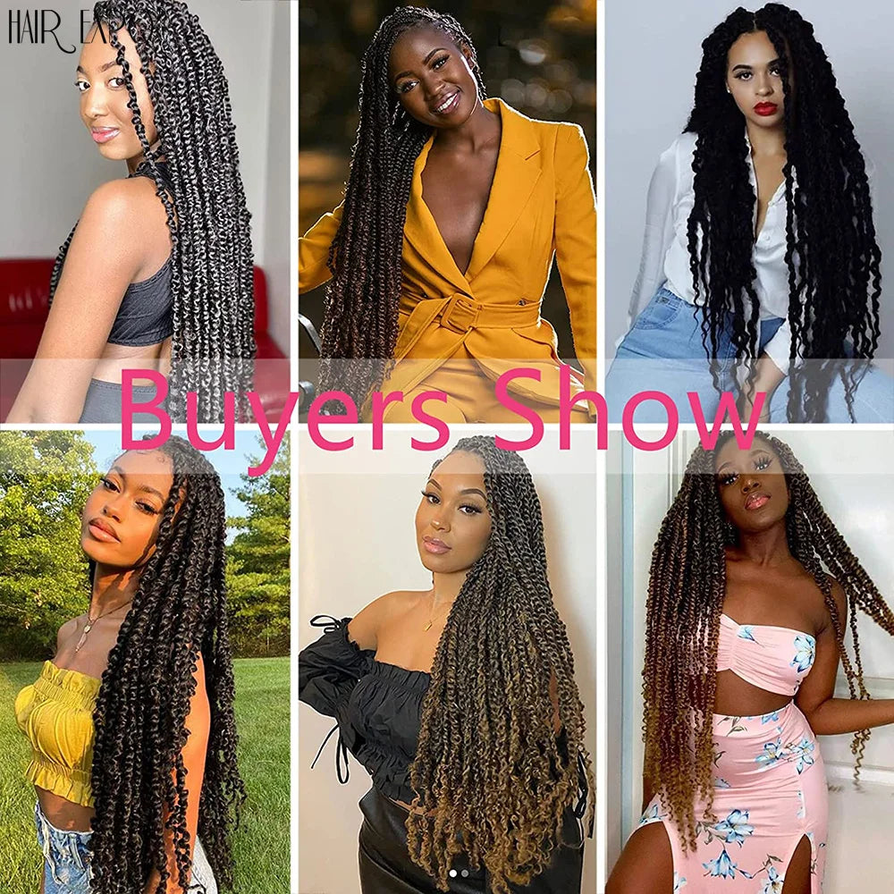 Long synthetic crochet twists with dark-to-brown ombre, worn protective style