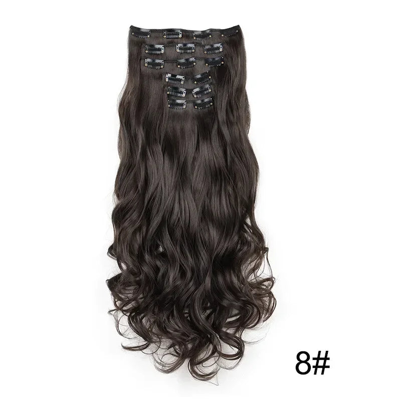 Curly synthetic hair extension, dark brown with black clip-in combs