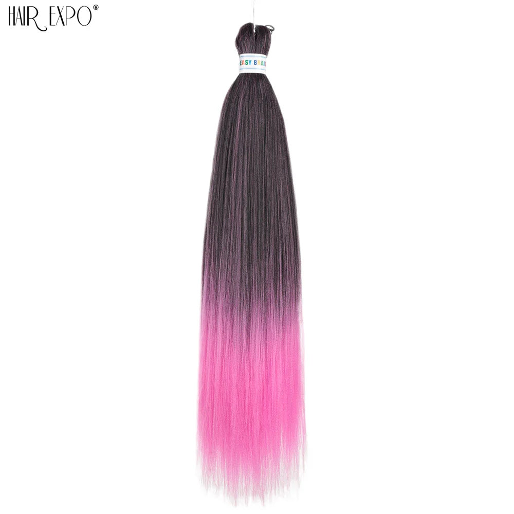 Pre-stretched braiding hair extension bundle, dark gray to hot pink ombre