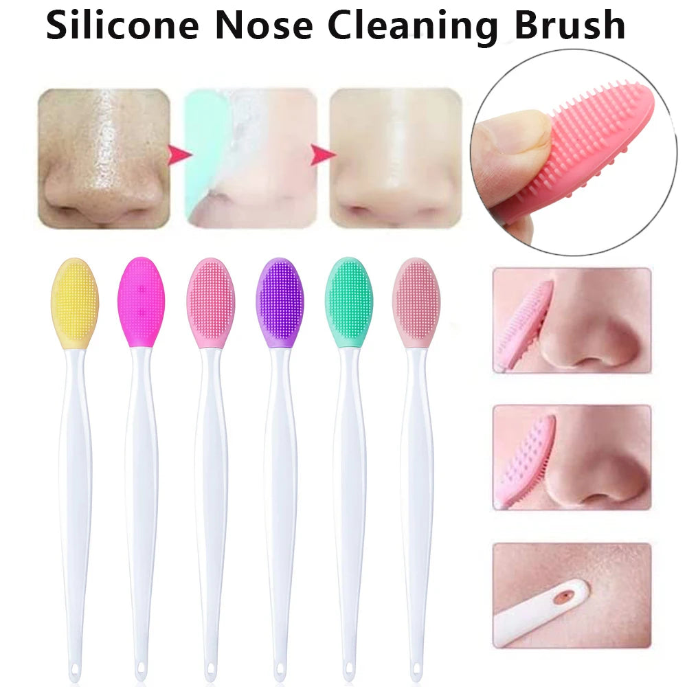 Silicone nose cleaning brush set with white handles and colored oval silicone heads