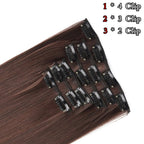 Brown synthetic clip-in hair extension weft with multiple metal clips