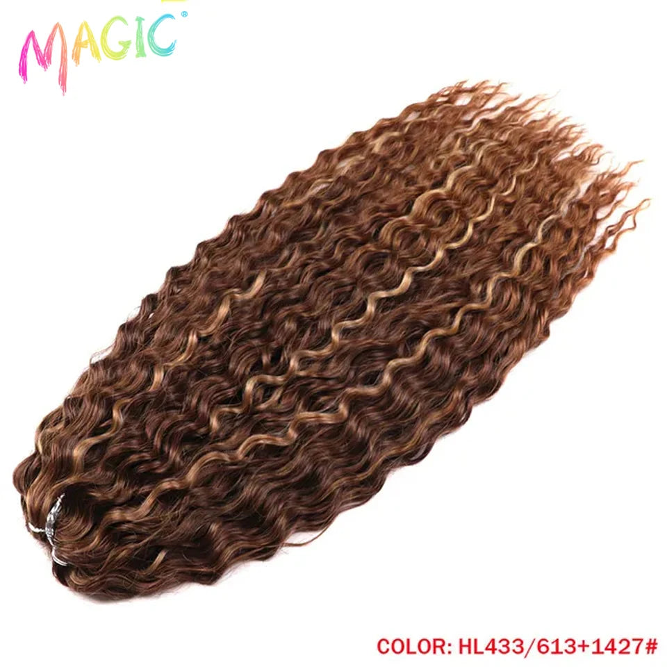 Synthetic water wave crochet braid hair, deep brown to lighter brown ombre wavy curls
