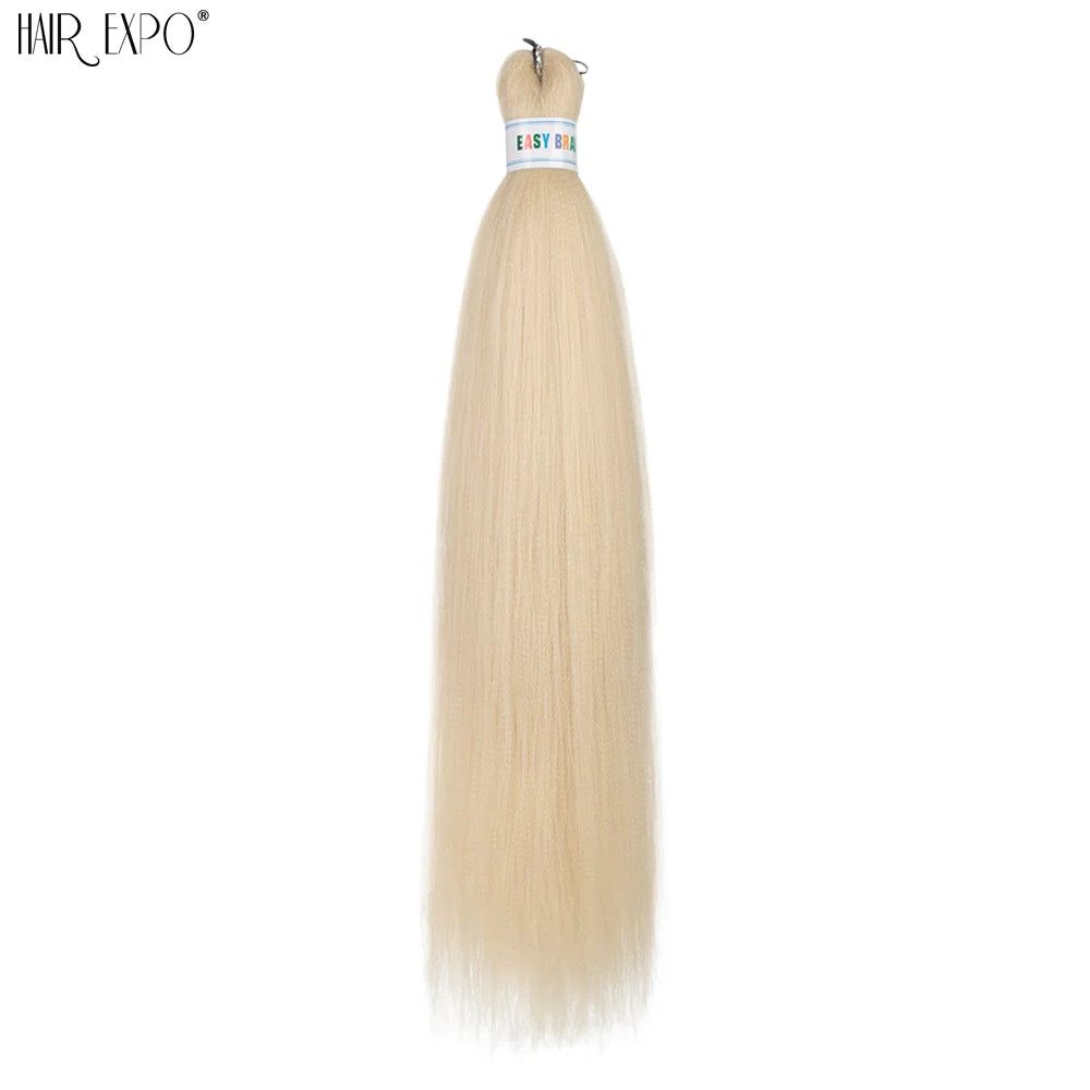 Pre-stretched braiding hair extension, light beige synthetic hair bundle with looped top