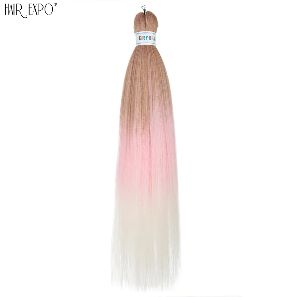 Pre-stretched braiding hair extension, beige to pale pink ombre synthetic hair bundle